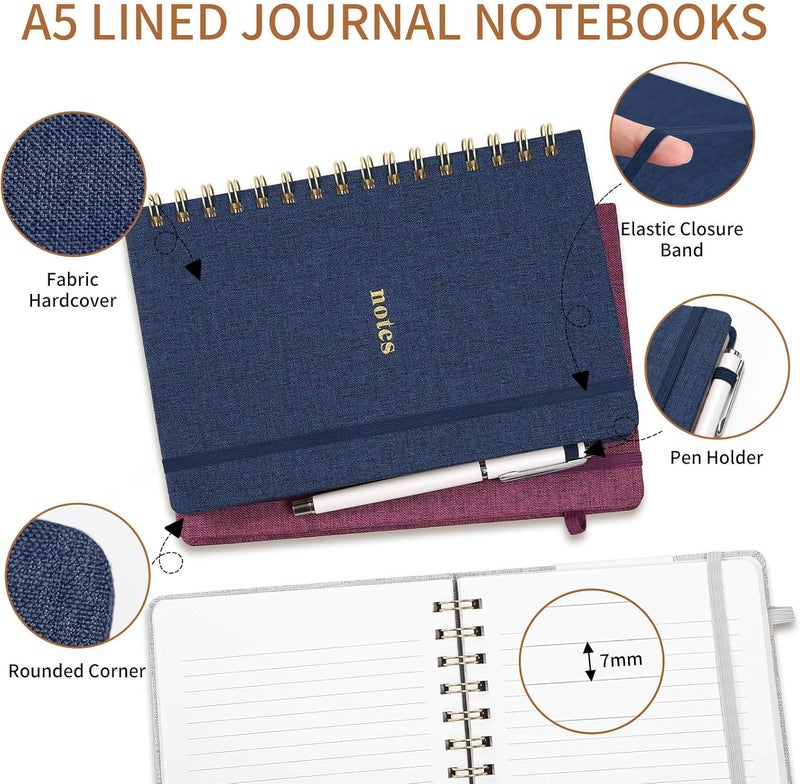 TSFPapier A5 Spiral Notebook – Hardcover Journal 160 Lined Pages 100 GSM Thick Paper With Elastic Band & Pen Holder College Ruled Writing Notebooks for Work School Travel Pink - Image 4